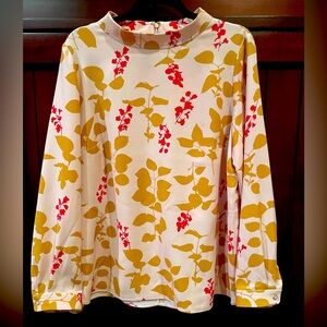 Boden printed mock neck blouse with pockets. Size US 14.